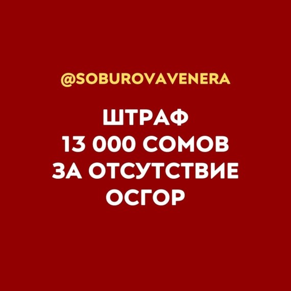 Штраф 13 000 сомов за отсутствие ОСГОР
