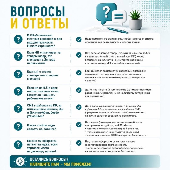 Ответы на вопросы по налогам, патенту, отчётности и новым правилам работы бизнеса