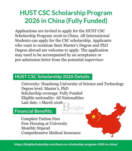 Стипендиальная программа HUST CSC 2026 в Китае (полностью профинансирована)