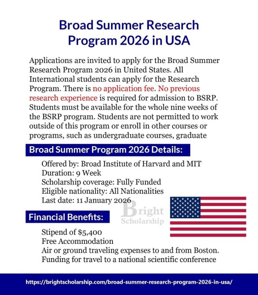 Программа Broad Summer Research Program 2026 в США