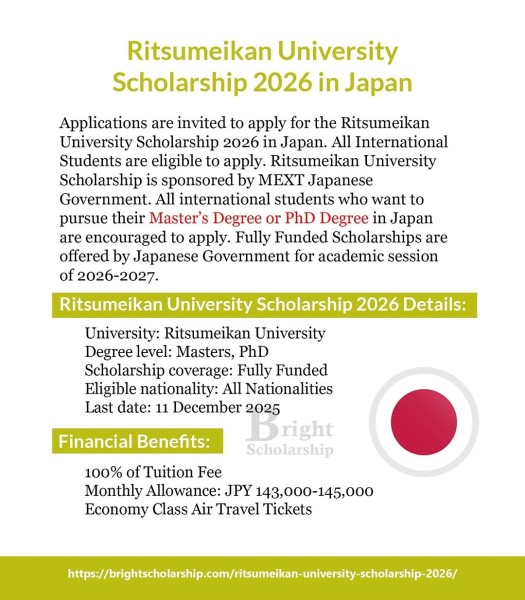 Программа стипендий Ritsumeikan University Scholarship 2026 в Японии