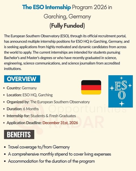 Программа стажировок ESO Internship Program 2026 в Германии