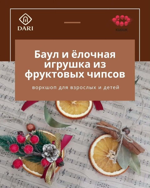Воркшоп: баул и ёлочная игрушка из фруктовых чипсов
