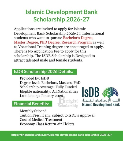 Программа стипендий Islamic Development Bank Scholarship 2026-27