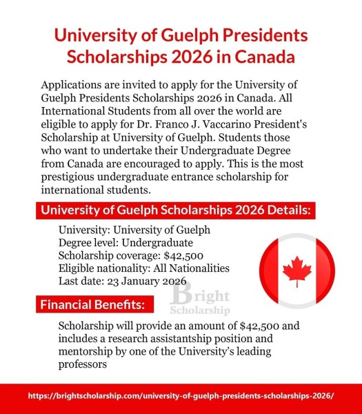Программа стипендий University of Guelph Presidents Scholarships 2026 в Канаде