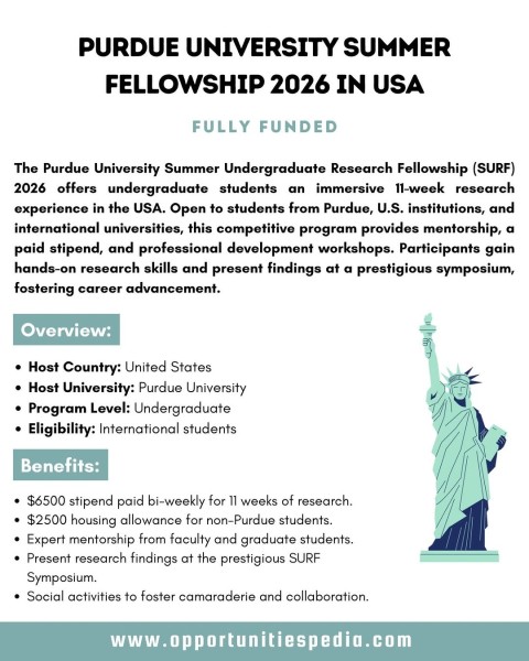 Программа Purdue University Summer Fellowship 2026 в США