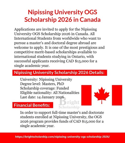 Программа стипендий Nipissing University OGS Scholarship 2026 в Канаде