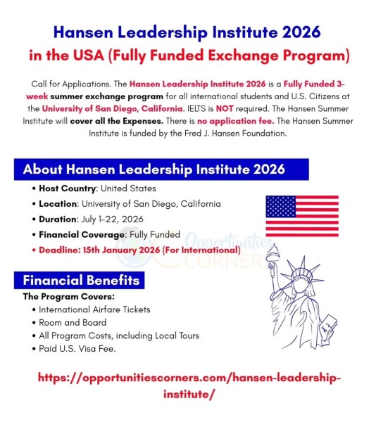 Летняя программа обмена лидерством Хансена 2026 | Summer Exchange Program 2026 in USA