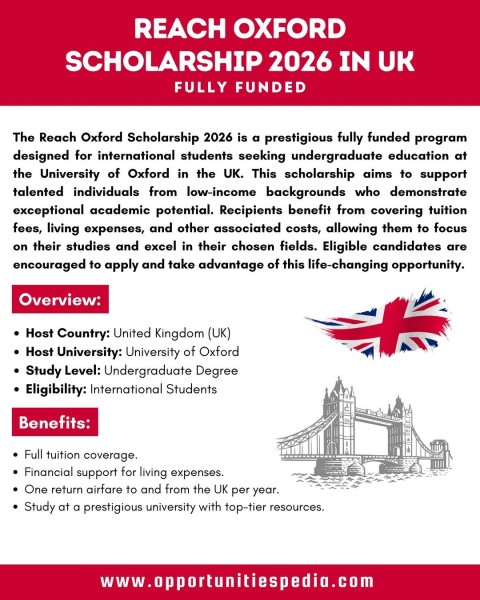 Программа стипендий Reach Oxford Scholarship 2026 в Великобритании