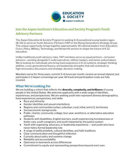 Программа Youth Advisory Partners Education & Society Program