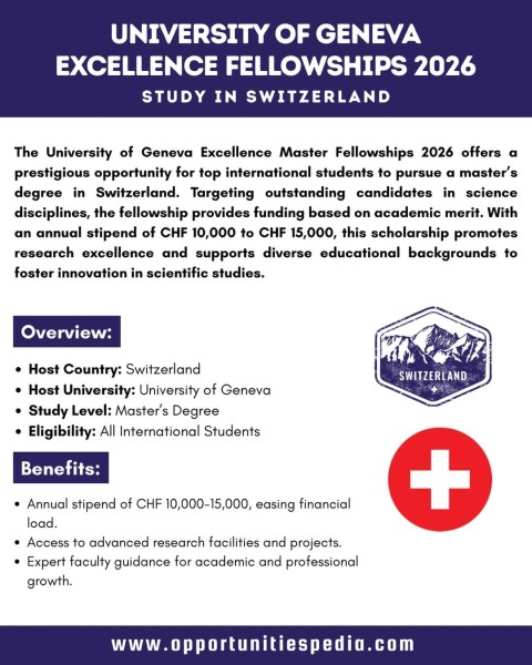 Программа University of Geneva Excellence Master Fellowships 2026 в Швейцарии