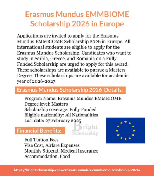 Программа стипендий Erasmus Mundus EMMBIOME Scholarship 2026 в Европе