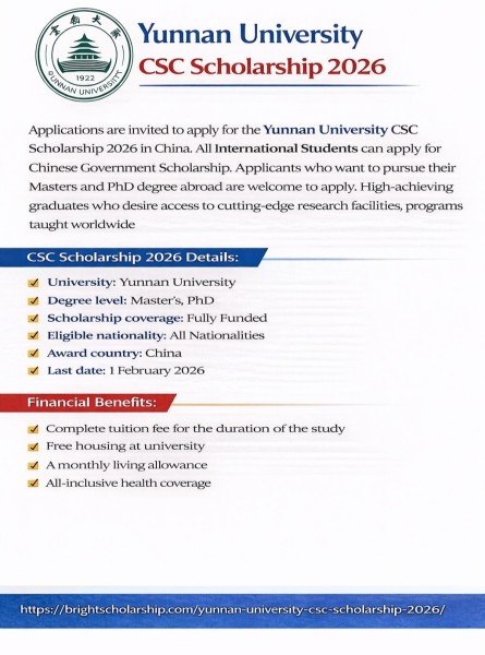 Стипендия CSC 2026 в Юньнаньском университете — полностью финансируемая магистратура и PhD в Китае