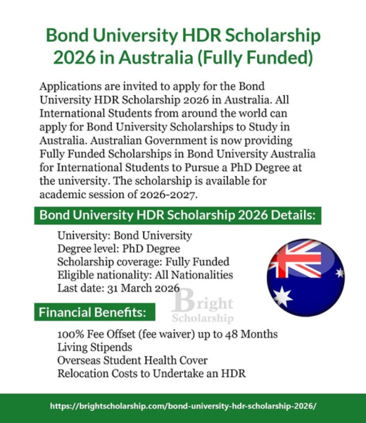 Программа стипендий Bond University HDR Scholarship 2026 в Австралии