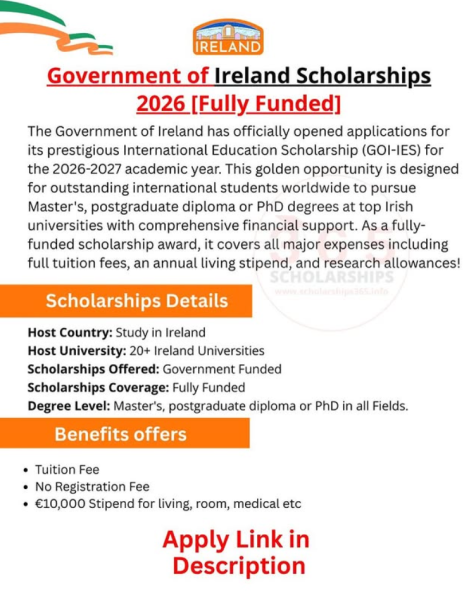 Программа стипендий Ireland Government Scholarships 2026 в Ирландии