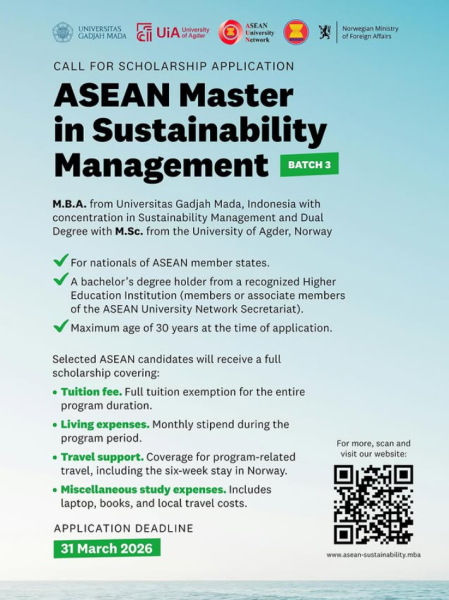 Программа стипендий для участия в программе магистратуры по управлению устойчивым развитием в странах АСЕАН