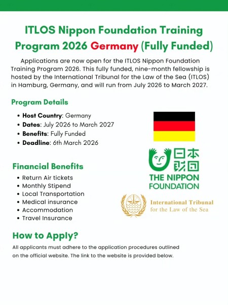 🇩🇪 ITLOS Nippon Foundation Training Program 2026: полностью финансируемая международная программа обучения в Германии