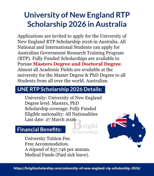 Стипендия University of New England RTP 2026 в Австралии (полное финансирование)