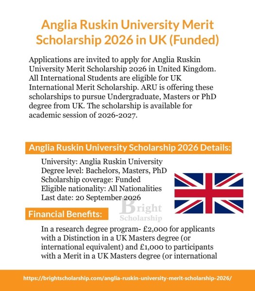 Программа Anglia Ruskin University Merit Scholarship 2026 в Великобритании
