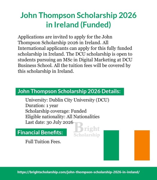 John Thompson Scholarship 2026 — учёба в Ирландии с финансированием