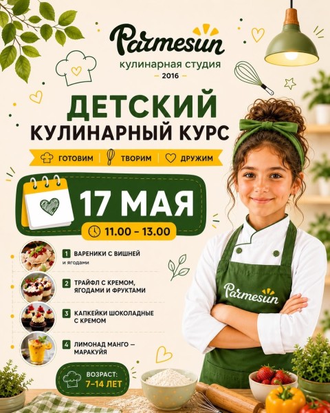 Детский кулинарный курс в Parmesun — готовим десерты и лимонад