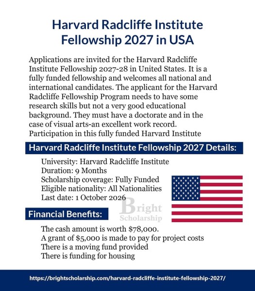 Программа Harvard Radcliffe Institute Fellowship 2027 в США