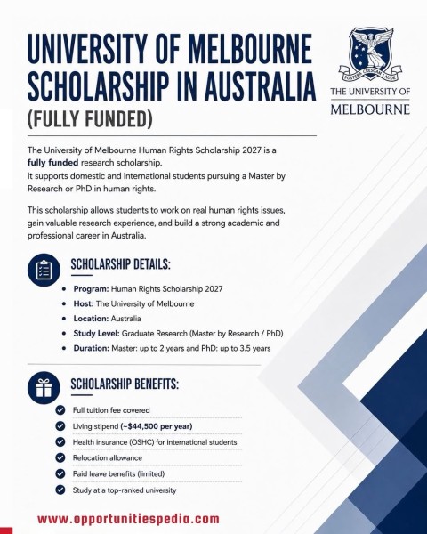 Программа стипендий University of Melbourne Human Rights Scholarship 2027 в Австрии