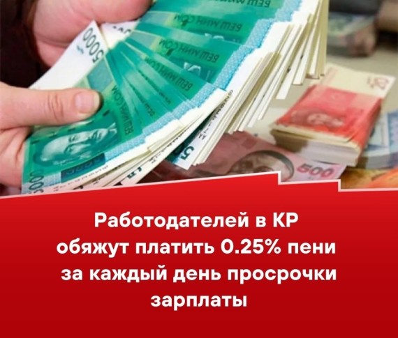 Работодателей в КР обяжут платить 0.25% пени за каждый день просрочки зарплаты