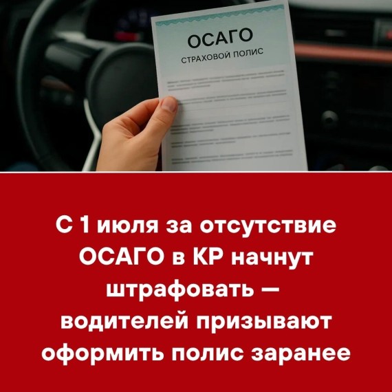 С 1 июля за отсутствие ОСАГО в КР начнут штрафовать ‒ водителей призывают оформить полис заранее