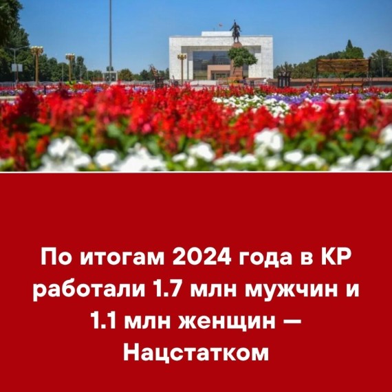 По итогам 2024 года в КР работали 1.7 млн мужчин и 1.1 млн женщин ‒ Нацстатком