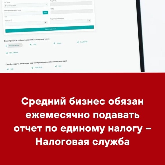 Средний бизнес обязан ежемесячно подавать отчет по единому налогу ‒ Налоговая служба 