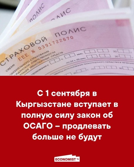 С 1 сентября в Кыргызстане вступает в полную силу закон об ОСАГО - продлевать больше не будут