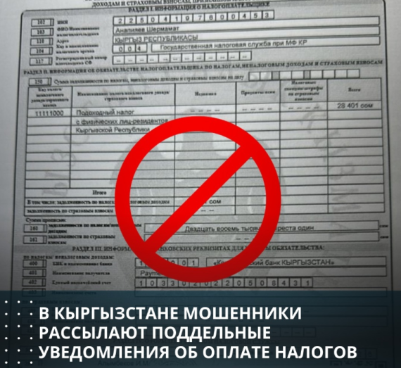 В Кыргызстане мошенники рассылают поддельные уведомления об оплате налогов