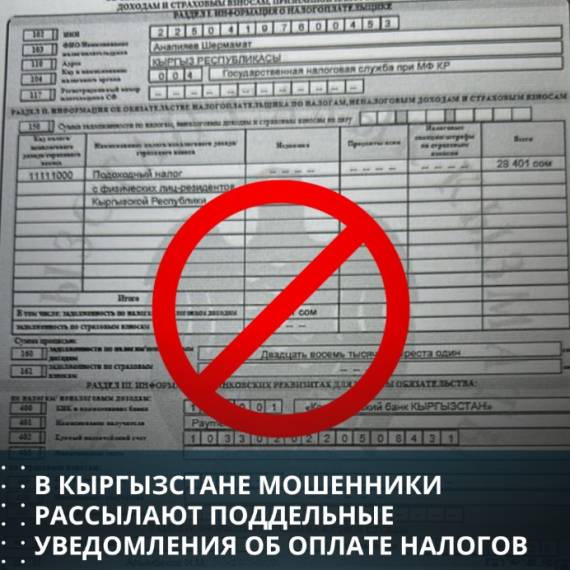 В Кыргызстане мошенники рассылают поддельные уведомления об оплате налогов